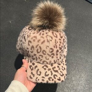Leopard Print Kids Cap with Pom Pom